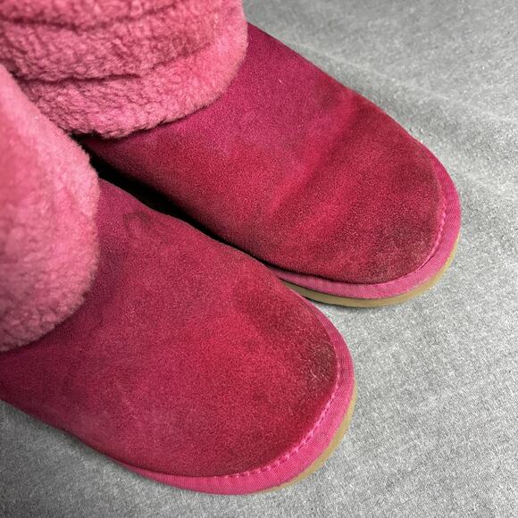 UGG Classic Mini Fluff Quilted Boots Women's Size 6 Pink Shearling Suede - Picture 9 of 12